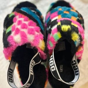 UGG Fluff Yeah Checks Multi Slide Slippers 1130390K Women's Size 9